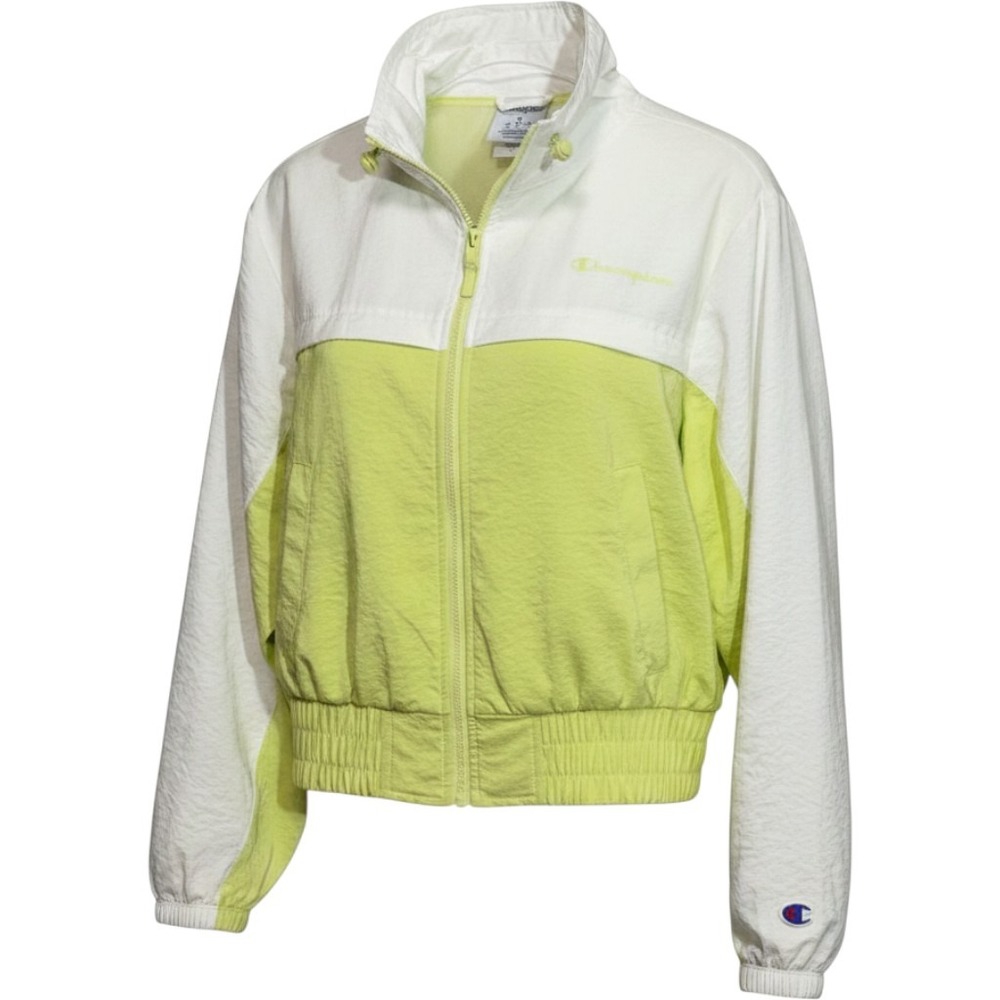 Champion Windbreaker Jacket White & Lime Green Colorblock Full Zip - Sz M